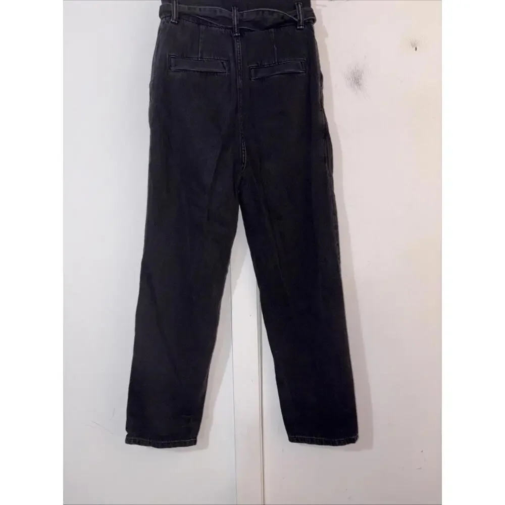 AllSaints High Rise Straight‎ Leg Blk Jeans Sz 4 Belted